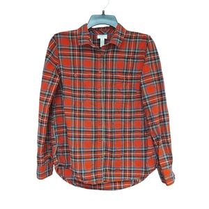 EUC St. John's Bay Women's Red Plaid Lightweight Flannel Shirt Size M